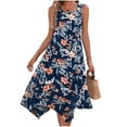 thumbnail image 2 of Penkiiy Robe d'Été Décontractée Sans Manches pour Femmes, Robe Maxi avec Ourlet en Mouchoir, Robe de Plage avec Poches, P Marine, 2 of 5