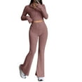 thumbnail image 2 of Women'S 2 Piece Pants Sets Long Sleeve Zip Short Top Pants Sexy- Slim Lounge Tracksuit Outfits Camel L, 2 of 6