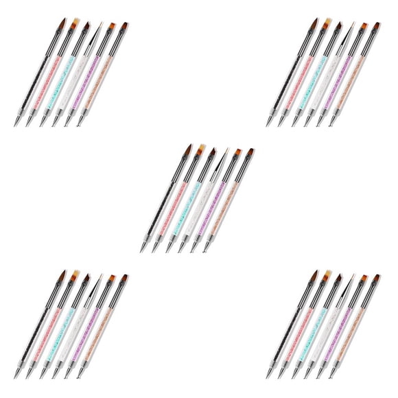 Vogacara 6 Pieces Nail Brush Set Color Painting Powder Handle Crystal Pole Manicure Anti-slip Elegant Inlaid Pens Flower Accessories 6 piezas 5piezas Vogacara CBP256733
