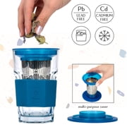Crystalia Glass Hot Tea Infuser Mug, Travel Tumbler, Stainless Steel Infuser, Blue Silicone Sleeve, Clear Glass Iced Tea Steeper 14 Oz