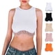 thumbnail image 4 of TRKIYQC, camisetas sin mangas para mujer, acanaladas, sin mangas, cuello redondo, borla de diamantes de imitación, diseño de dobladillo, ropa de calle de verano, camisetas sin mangas TRKIYQC moda, 4 of 5