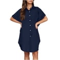 thumbnail image 4 of Tnhcen Women's Summer Shirt Dress Button Front Collared Cotton Linen Blend Prewashed Mini Casual Loose Fit Short Sleeve Tunic Dress Plus Size S - 2XL, 4 of 8