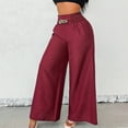 thumbnail image 2 of Olyvenn Trousers Pants for Women Fall Summer Linen Loose Fit High Cut Flare Wide Leg Trousers Pants Women 2025 Wine M, 2 of 7