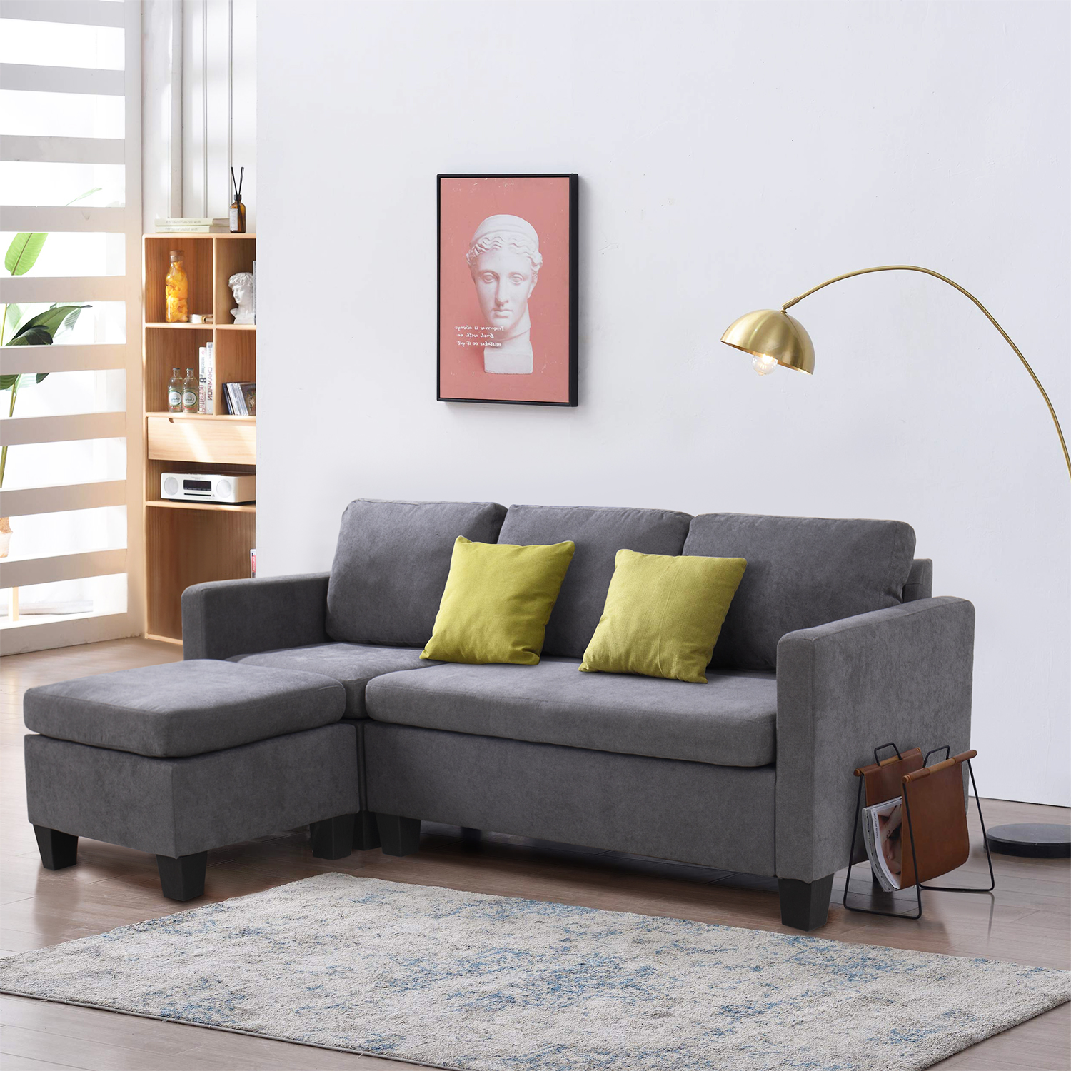 Lacoo Modern Linen Fabric L-Shaped Sectional Sofa, Beige