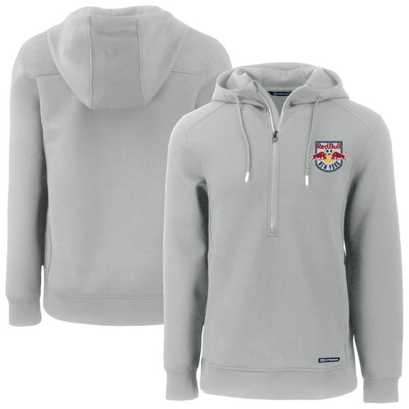 Men's-Cutter & Buck  Gray New York Red Bulls Roam Eco Half-Zip Recycled Tri-Blend Half-Zip Hoodie