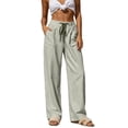 thumbnail image 2 of MLCDZ Women Wide Leg Striped Print Pants Flowy Palazzo Drawstring Elastic Waist Trousers with Pockets Summer Beach Vacation Hiking Pants, 2 of 9