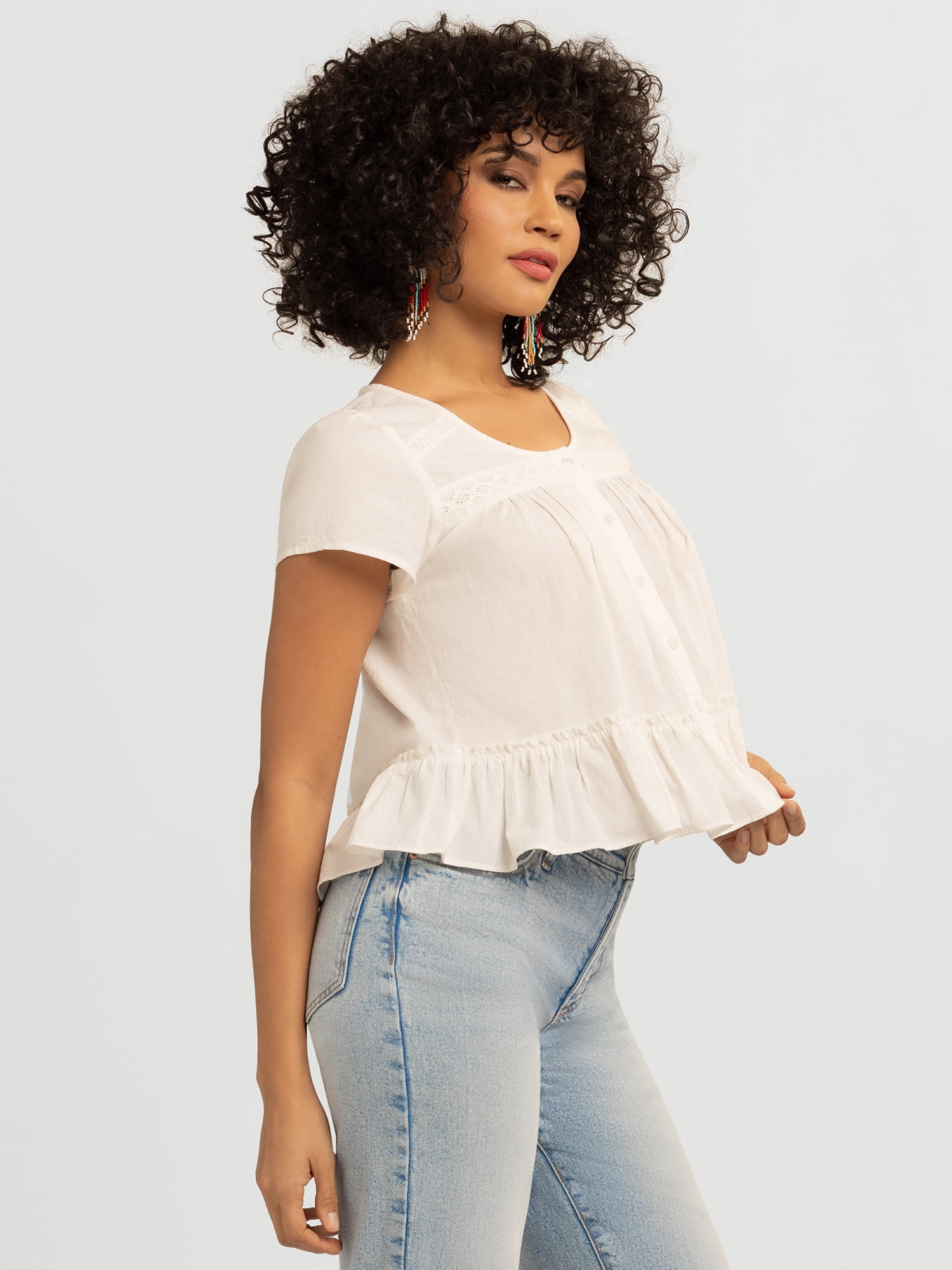 Jessica Simpson Women's Kamiya Cotton Peplum Hem Blouse, Sizes XS-XL