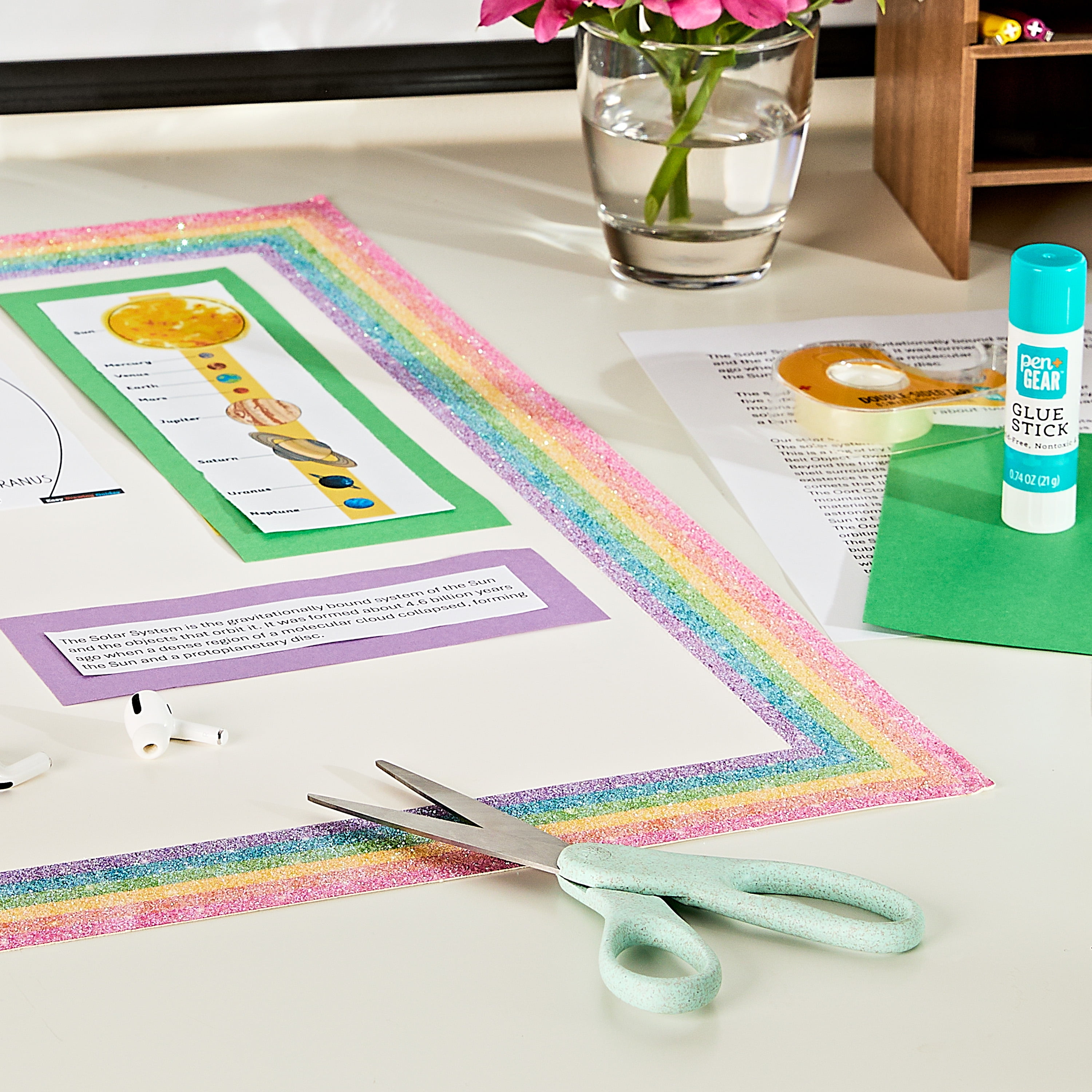 Pen+Gear White Poster Board with Rainbow Glitter Frame, 22