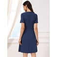 thumbnail image 3 of DARING DIVA Women's V Neck Short Sleeves Tweed Trim Dressy A-Line Dress XS Dark Blue, 3 of 6