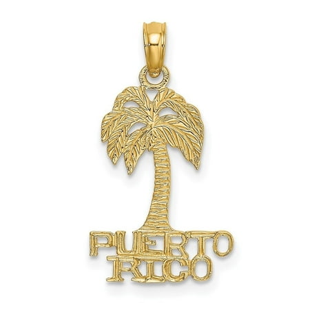 Auriga Fine Jewelry 14K Yellow Gold Flat PUERTO RICO Under Palm Tree Charm for Women (L - 23.25 mm, W - 13.5 mm)