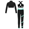 thumbnail image 2 of YEAHDOR Kids Girls Sports Outfit Long Sleeve Crop Top with Vest Metallic Striped Pants Fitness Gym Suit Black&Blue Green 14, 2 of 5