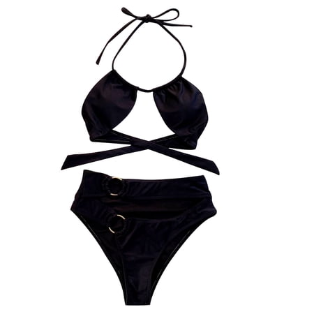 BSDJILFG 50% Clearance Off Thong High Waisted Bikini Set Ribbed Bandeau Swimsuit Strapless Bathing Suit Two Piece Swimwear