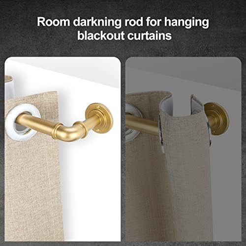 Gold Industrial Curtain Rods for Windows 28 to 48 Inch(2.3 to 4 Feet), 1 Inch Diameter Blackout Wrap Around Adjustable Heavy Duty Window Drapery Rods, Indoor and Outdoor