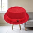 thumbnail image 3 of EOYWHK Fedora Hat for Men Summer Breathable Mesh Top Hat with Metal Button Decor Short Brim Summer Pork Pie Hats for Men, Red Free Size, 3 of 4