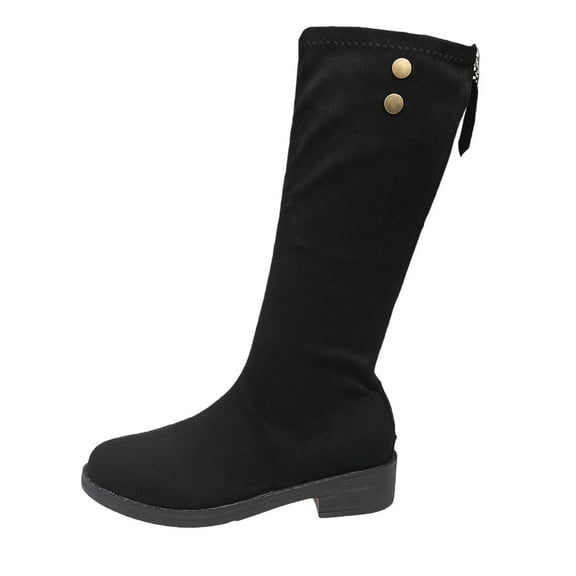Black Ladies Ankle Boots With Suede Material Low Block Heel Fashionable Style For Casual And Outdoor Activities