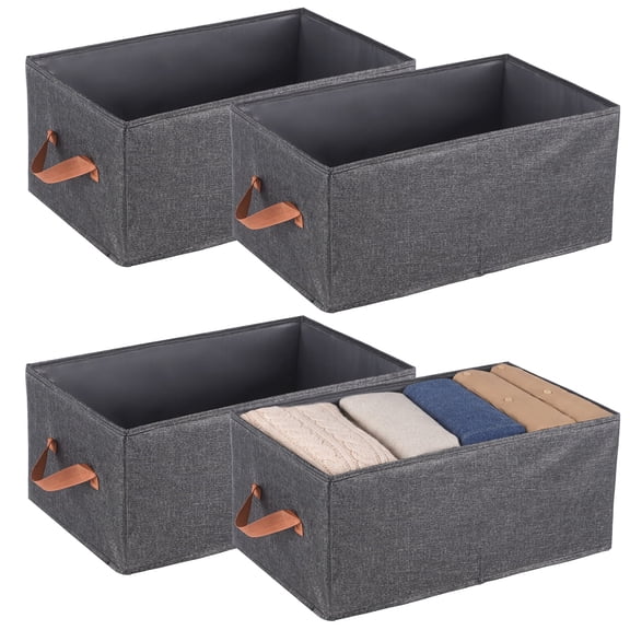 4‑Pack Foldable Storage Boxes – 18.5" x 11.0" x 7.9" Fabric Storage Boxes with Reinforced Handles for Wardrobe Shelves, Stackable Clothes Organizer Containers for Jeans, Sweaters & T‑Shirts, Gray
