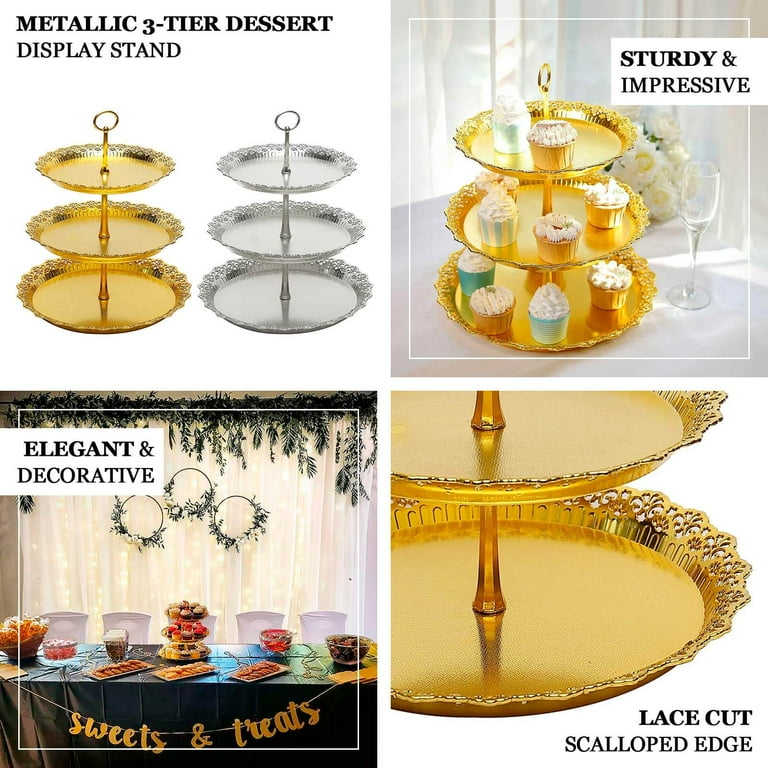 Ynzeyx 3 Stks Cake Stand, Ronde Goud Metalen Dessert