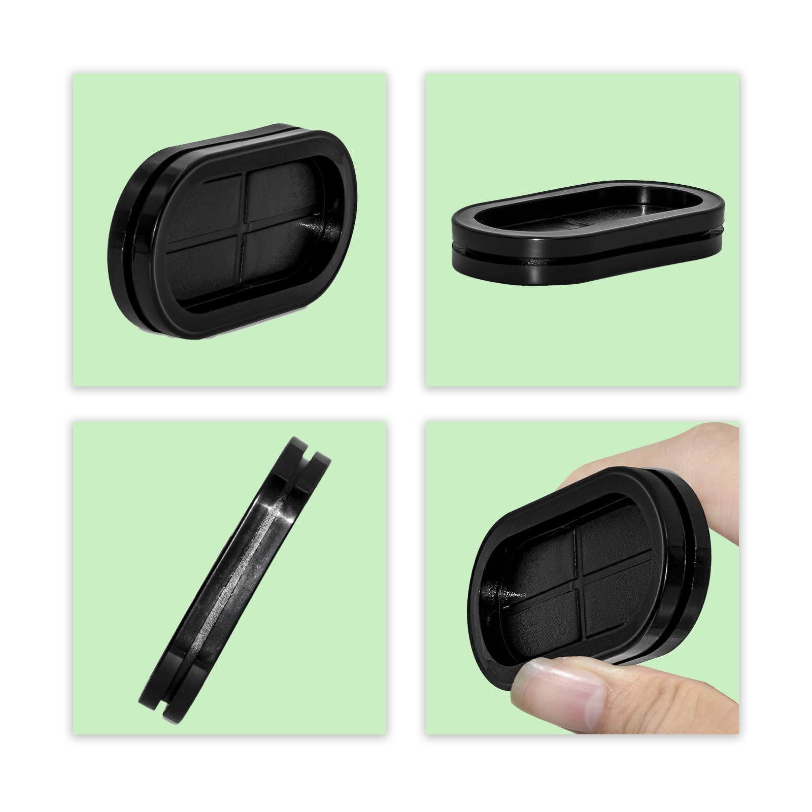 Flyshop 37 x 75 mm, 1-1/2" x 3" Drill Hole Rectangle Grommet, Synthetic Rubber Plug Wire Grommets Protector Automotive Firewall Cable Hole Plug, Black, 4PCS