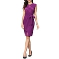 thumbnail image 2 of INSPIRE CHIC Sheath Dress for Women's Sleeveless Notched V Neck Belted Business Professional Office Dresses L Purple, 2 of 6