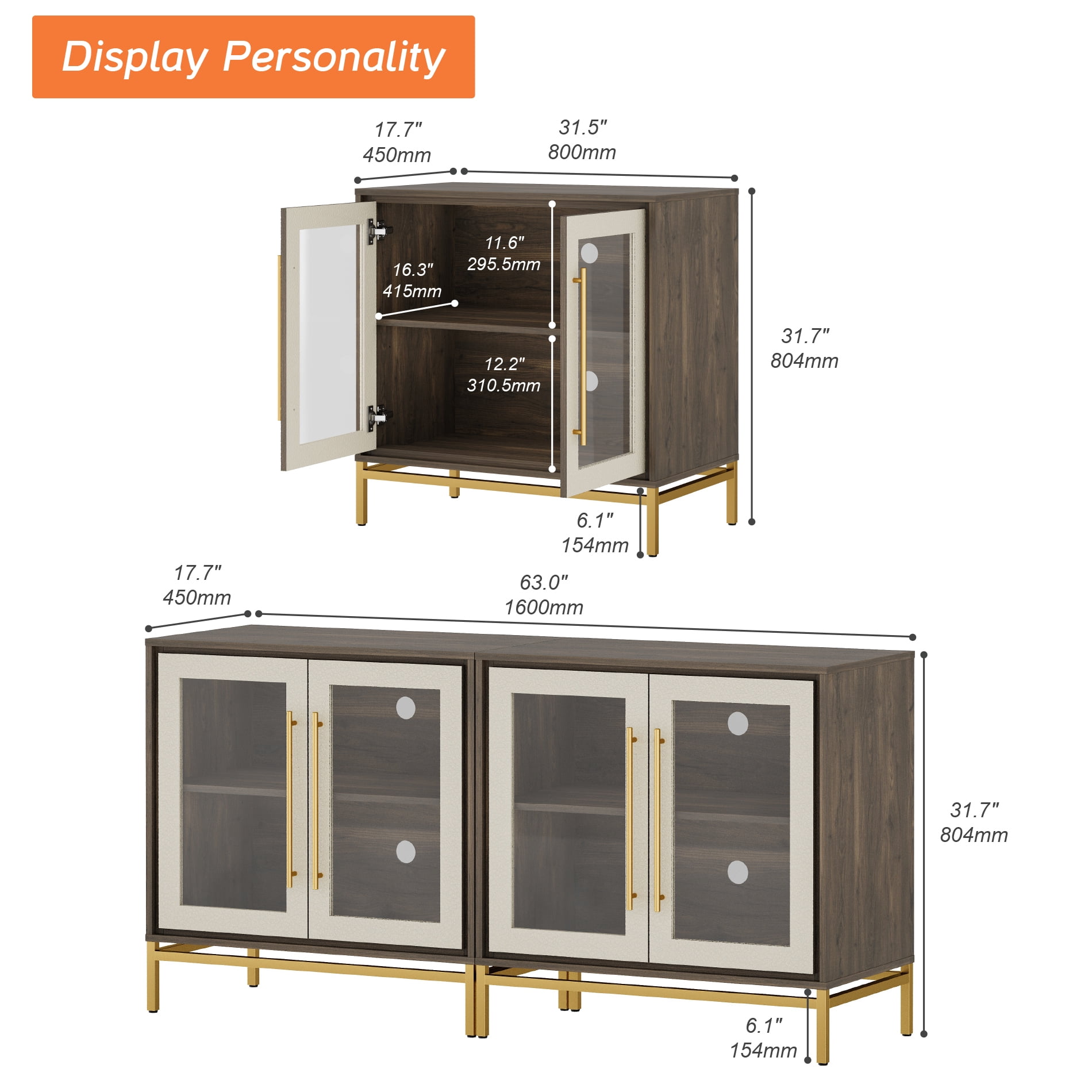 63" Modern Glass Leather-Textured Door TV Stand for TVs ups to 70"