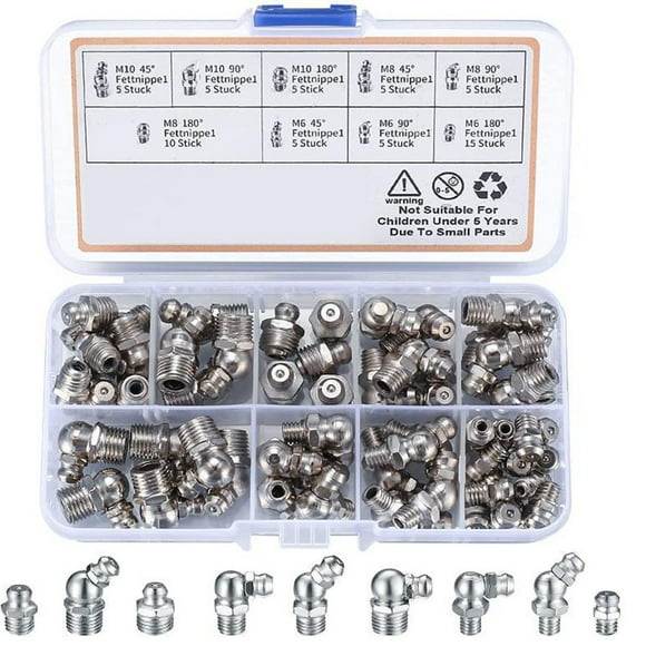BTOER Grease Nozzle Kit with 60 Fittings in Multiple Sizes for Easy Lubrication