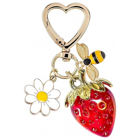 Januofit Cute Cherry Strawberry bag charms keychain purse accessories charm for women handbags Kawaii Flower Car Key Chain