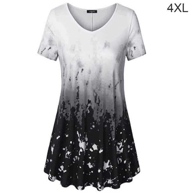 Camiseta de mujer Blusa informal con estampado degradado Vestido suelto con cuello en V, Negro, 4XL Methold AP001902-07
