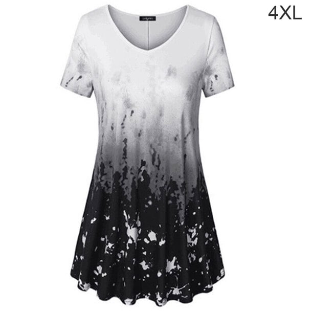 Camiseta de mujer Blusa informal con estampado degradado Vestido suelto con cuello en V, Negro, 4XL Methold AP001902-07