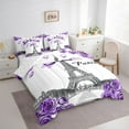 thumbnail image 3 of Homewish Paris Eiffel Tower 7-Piece Twin Bedding Sets,Romantic Rose Flower Bedding Comforter Set,Purple White Sheet Sets For Girl Teens,Breathable Home Decor Reversible, 3 of 8