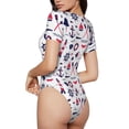 thumbnail image 2 of Bingfone Sailing Marine Travel Pattern Women's Round Neck Bodysuit, Tight Snap Button Short Sleeve Bodysuit, Suitable for Party, Sports, Daily Wear-Medium, 2 of 7