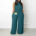 thumbnail image 2 of Lisingtool Womens Overalls Plus Size Womens Casual Sleeveless Loose Solid Jumpsuits Baggy Stretchy Long Pant Romper Overalls with Pockets Jumpsuits for Women Dressy Navy, 2 of 5