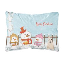 Carolines Treasures BB2469PW1216 Merry Christmas Carolers Bull Terrier White Canvas Fabric Decorative Pillow, 12H x16W,