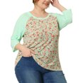 thumbnail image 4 of Agnes Orinda Women's Plus Size 3/4 Raglan Sleeve Floral Contrast Color Blouse 4X Green, 4 of 6