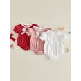 thumbnail image 3 of BemeyourBBs Newborn Baby Girl Summer Clothes Bubble Rompers 0 3 6 12 18 24 Months Bowknot Decor Front Buttons Ruffled Short Sleeve Infant Princess Bodysuits Jumpsuits Playsuits, 3 of 6