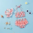 thumbnail image 4 of RMGVDSD Toddler Girl Swimsuits 3 Piece Baby Girls Bathing Suit Bikini Sets Summer Beach Outfit Halter Top Shorts Hat Swimwear Set Lightweight Swimsuits, 4 of 8