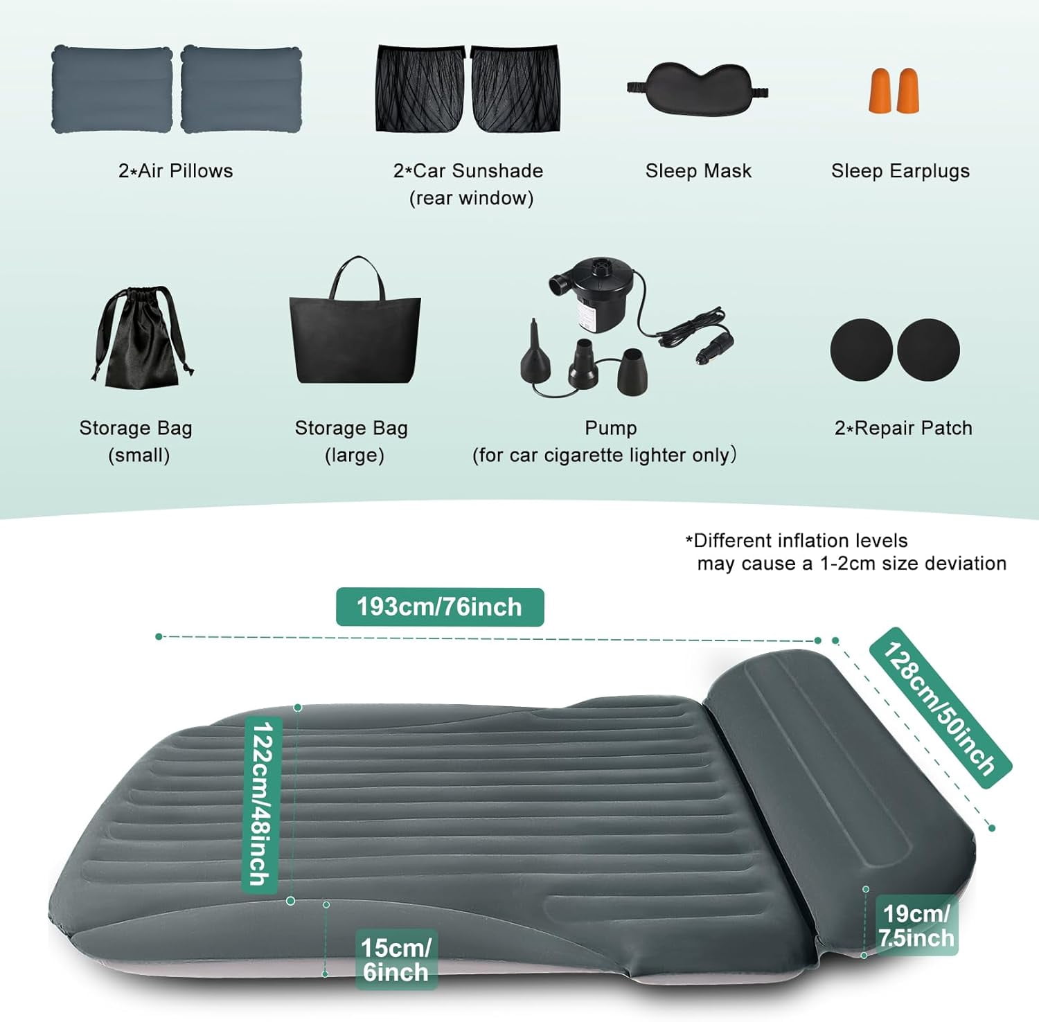 Air Mattress, Double-Sided Thick Flocked Car Air Mattress with Built-in Pump & Pillow, Complete Sleeping Accessories for Auto Camping & Road Trips