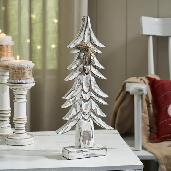 VHC Brands Timber Tidings Distressed White Wooden Tree 17x7.5x2