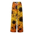 thumbnail image 4 of Boho Wide Leg Pants for Women Flowy Drawstring Floral Palazzo Pants Baggy Tropical Hawaiian Pull on Beach Pant Orange S, 4 of 8