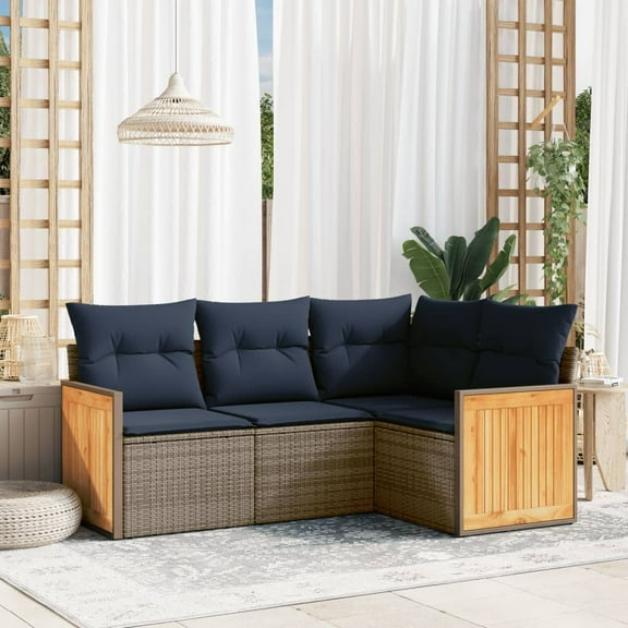 vidaXL 4 Piece Patio Sofa Set with Cushions Gray Poly Rattan