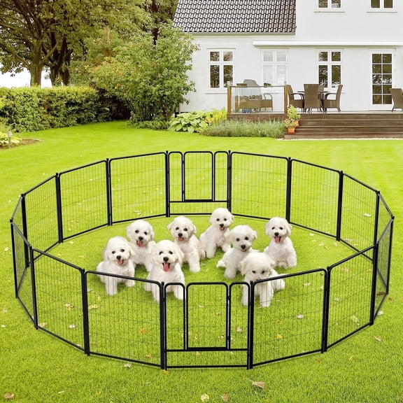 Anyask 32″ Tall 16 Panels Heavy Duty Metal Dog Playpen for Exercise Outdoor Indoor Fence, Black