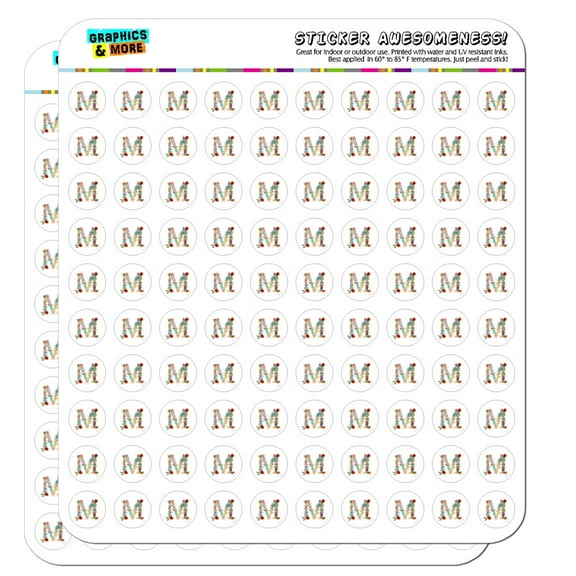 Letter M Floral Monogram Initial Planner Calendar Scrapbooking Crafting Stickers