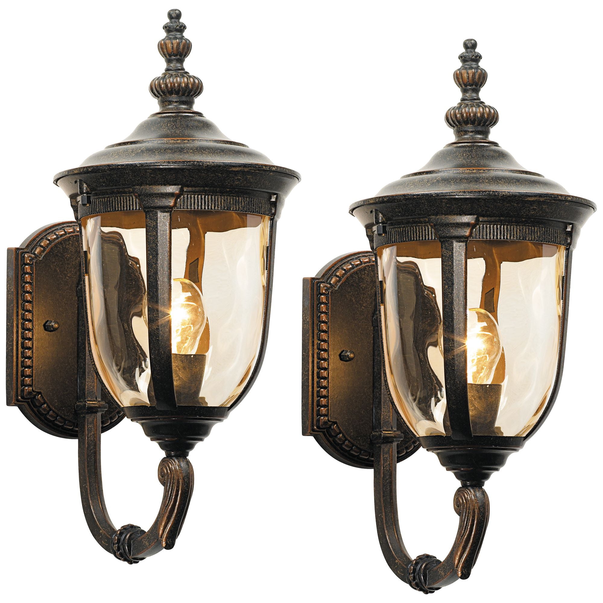 John Timberland Bellagio Rustic Vintage Outdoor Wall Light Fixtures Set of 2 Veranda Bronze Metal 16 1/2" Champagne Glass for Post Exterior