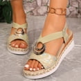 thumbnail image 2 of Rokment Women's Sparkling Sequin Platform Wedge Dressy Sandals 2026 Beach Summer Casual Buckles Leather Breathable Linen Sole Comfortable Espadrilles High Heel Walking Dress Shoes Beige Size 6.5, 2 of 5