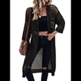 thumbnail image 2 of Cárdigan de Punto con Mangas 3/4 Abiertas y Aberturas para Mujer, Suéter , Negro, Talla XXXL, 2 of 8