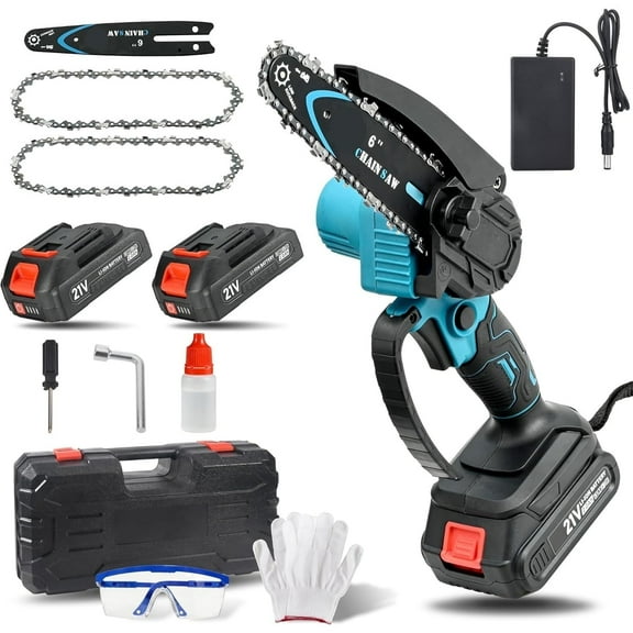 LithiCraft Mini Chainsaw Cordless,  6-inch Electric Power Chain Saw, One-Hand Handheld Small Chain Saw with 2 x 2000mAh Batteries, for Tree Trimming and Wood Cutting