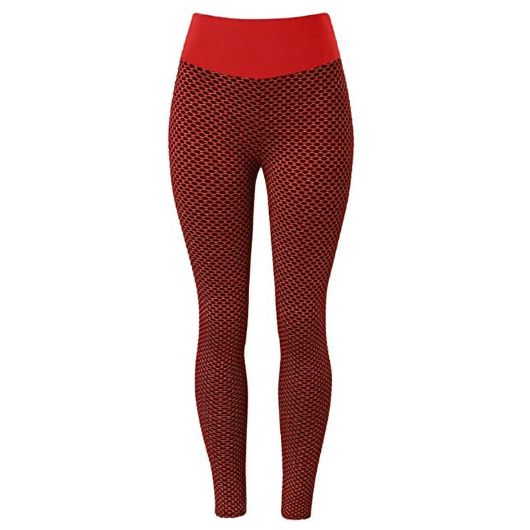 Abcnature Women's High Waist Yoga Pants Tummy Control Slimming Booty Leggings  Workout Running Butt Lift Tights with Bow Red L 