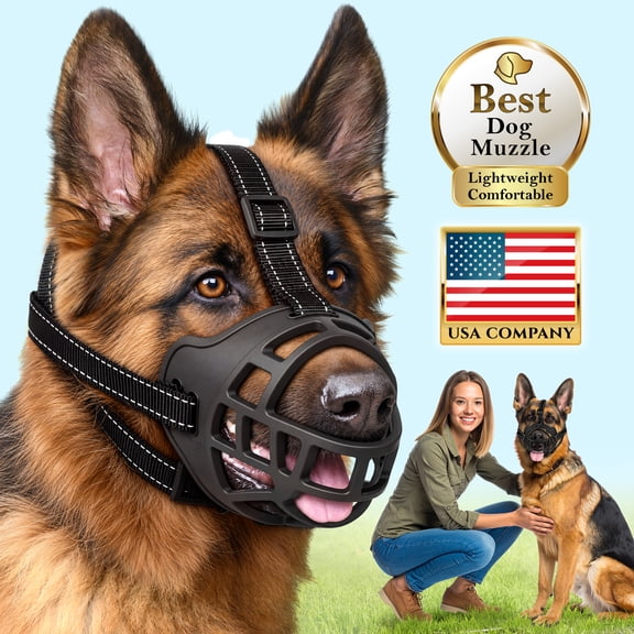 Dog Muzzle Breathable Basket Mouth Guard for Grooming & Training, Black, Size M, 1 Pack