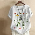 thumbnail image 2 of Short Sleeve Linen Tops for Women Summer Boho Mexican Blouse Floral Grpahic Crewneck Tshirts Loose Fit Plus Size Vintage Shirts Peasant Tunics, 2 of 3