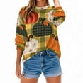 thumbnail image 5 of Heisall Womens Sweatshirts 2025 Autumn Winter Thanksgiving Fall Patchwork Print Round Neck Loose Casual Sporty Long Sleeve Fleece-lined No Hood Fashionable Sweatshirts, 5 of 9