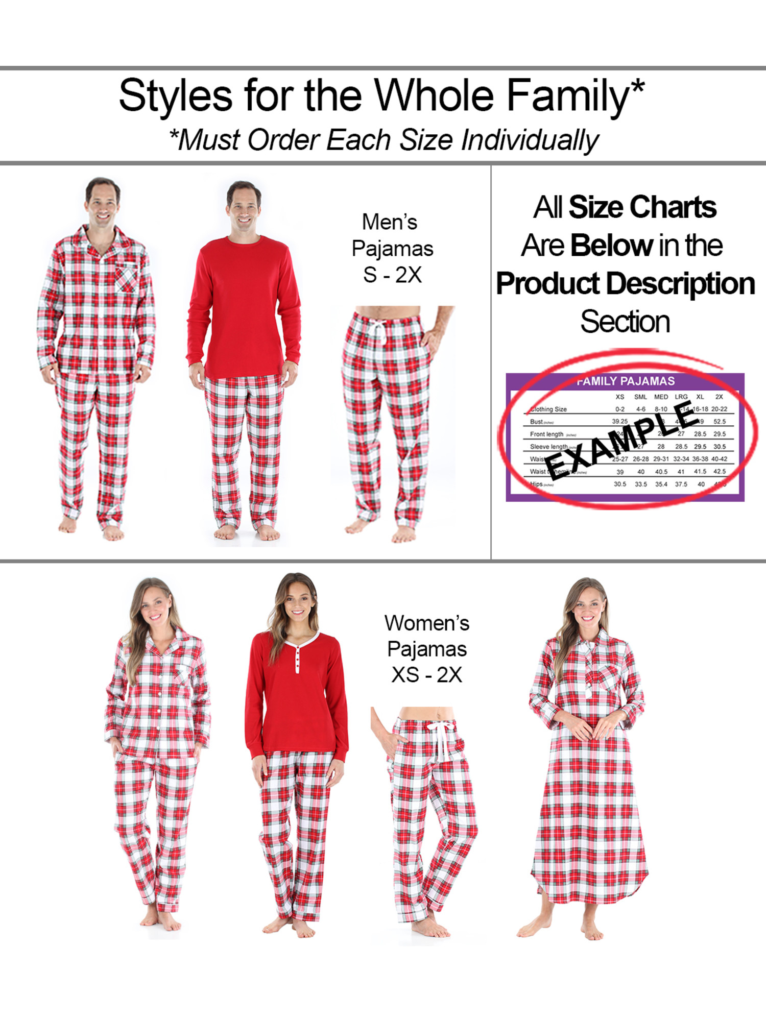 SleepytimePJs Matching Family Christmas Pajama Sets, Red & White Plaid Flannel - image 4 of 6